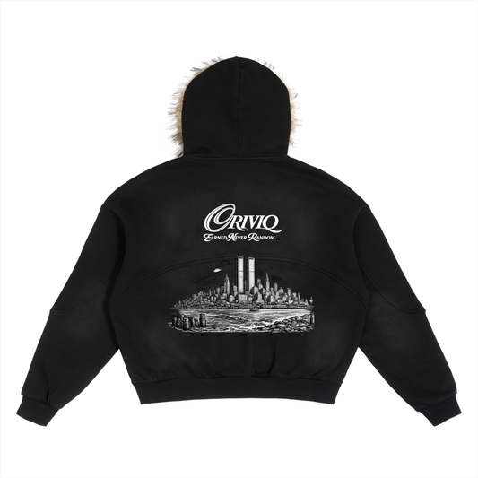 Sun Fade Boxy Detachable Fur Hoodie