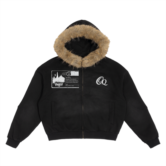 Sun Fade Boxy Detachable Fur Hoodie